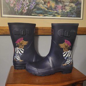 Navy Rain Boots with Dachshund Details size 9